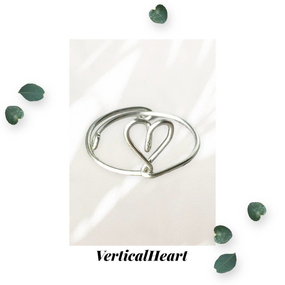 Adjustable Vertical Heart Ring - Sterling Silver
